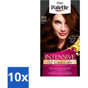 10 x Poly Palette - Haarverf - Mokka Bruin 850 - 115ml - Haarverf - Mokkabrun - Grijsdekking - Langdurige Kleur - Marulaolie