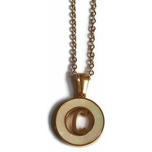 Aramat jewels -ketting-letter c- chirurgisch staal -schelp- wit - goudkleurig-45cm - dames- rond