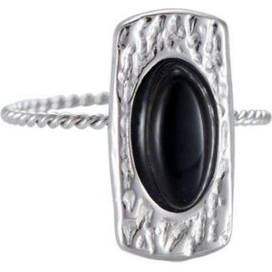 Ring Zwart ovaal ontwerp ingelijst in abstract frame - Ingelijste ring - In maat verstelbaar - Verzilverd - Dottilove
