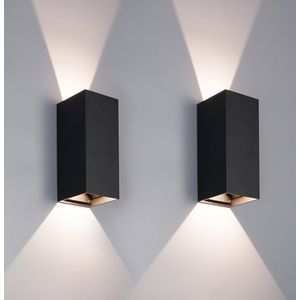 HOFTRONIC - 2x Miles S LED Wandlampen Up and Down - IP65 waterdicht - Zwart - 3000K Warmwit - 10 Watt 760 Lumen - Aluminium - Buitenwandlamp - Binnen wandlamp