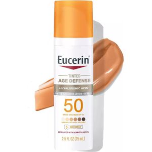 Eucerin Age Defense Face Sunscreen Getinte Lotion - Hydraterende zonnebrand crème - Parfumvrij - Hyaluronic Acid - Anti-Age - Sun protect - SPF 50