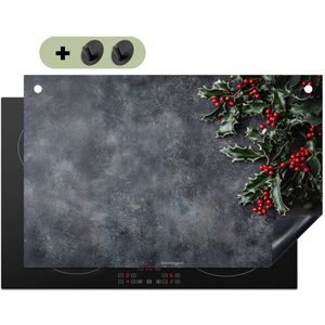 KitchenYeah® Inductie beschermer 81x52 cm - Winter - Hulst - Kerst - Beton print - Kookplaataccessoires - Afdekplaat voor kookplaat & Spatscherm achterwand - Inductiebeschermer - Inductiemat - Inductieplaat mat - Keuken decoratie