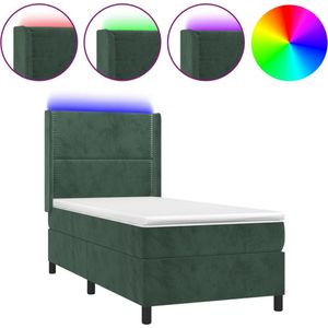 vidaXL-Boxspring-met-matras-en-LED-fluweel-donkergroen-100x200-cm