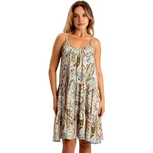 Zomerjurken dames- Korte Strandjurken Ibiza stijl | Khaki Paisley | Maat XS