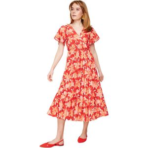 Trendyol Meerkleurige Skater-/Riemopening, Zakdoekmouwen Met Dubbele Rij Knopen, Geribde Elastische Gebreide Midi-Jurk Twoss24El00482