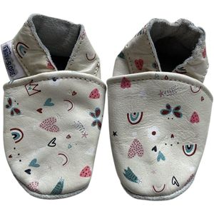 Bedrukte vrolijke leren babyslofjes van Baby-Slofje maat 16/17