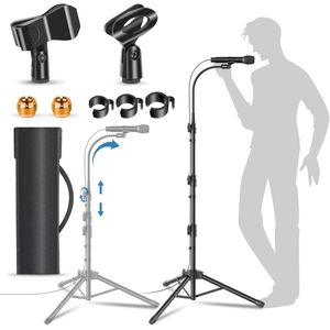 Verstelbare Zwanenhals Microfoonstandaard voor Zingen en Presentaties 24-67 inch met 2 Microfoonclips