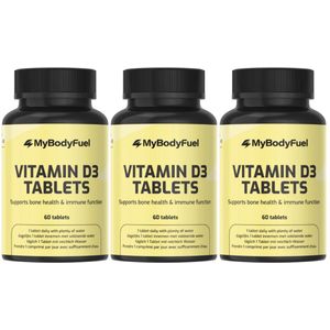 MyBodyFuel - Vitamine D3 Tabletten - 25 µg (1000 IE) - 3 Pack (180 Tabletten) - Vitamine D voor Volwassenen
