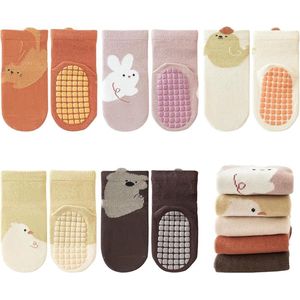 5-pack antislipsokken voor baby's en kinderen, pantoffels voor jongens en meisjes, schattige dieren van puur katoen, herfst-, lente- en wintersokken voor pasgeborenen, cadeau, geschikt voor kinderen van 1-3 jaar - Stijl B