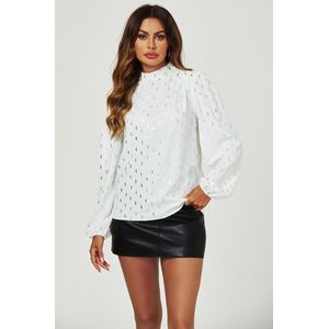 Zilverfolie top met lange mouwen en hoge hals in wit
