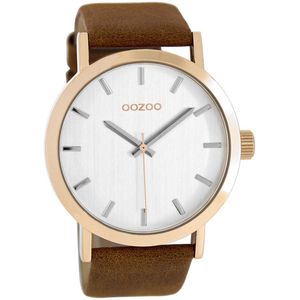 OOZOO Timepieces - Rosé goudkleurige horloge met cognac leren band - C8271