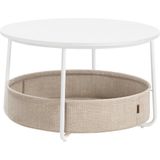 VASAGLE Ronde Salontafel met Opbergbak – Bijzettafel voor Woonkamer • Modern Design • Met Stoffen Mand • Metalen Frame • Mat Wit en Camelbruin – Model LCT244W10