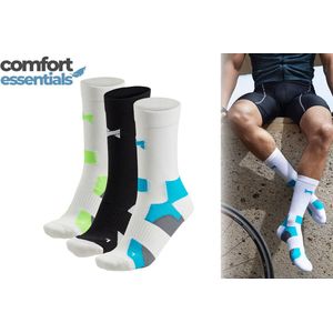 Comfort Essentials Fietssokken Hoog 3-Pack – Fietssokken Heren – Fietssokken Dames – Wielrensokken – Fiets Sokken - Multi Wit - Maat 43/46