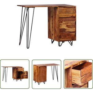 The Living Store Schrijftafel met 1 lade en 1 kastje massief sheeshamhout - Schrijftafel - Vintage Bureau - Retro Meubels - Houten Bureau - Sheeshamhouten Bureau