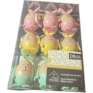 Paashangers - 9 stuks - hangeitjes - met gezichtje - Groen/Geel/Roze - Paasboom - Paasversiering - Paasdecoratie - Pasen