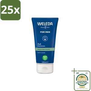 25 x WELEDA - Reinigingsgel & Baardwash 2‑in‑1 Men - 100 ml - Grootverpakking - Mannelijke Huid Verzorging - Gezichtsreiniging - Baardwash - 2-in-1 Gel - Natuurlijke Huidverzorging