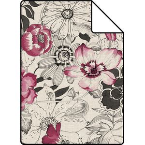 Proefstaal ESTAhome behang bloemen donker rood en beige - 26,5 x 21 cm - 138505-S