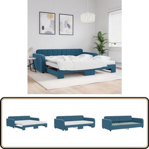 vidaXL Slaapbank - Onderschuifbed - Blauw Fluweel Slaapbank - Sofa Bed - Tweepersoonsbed - Blauwe Meubels - Fluweel Meubel