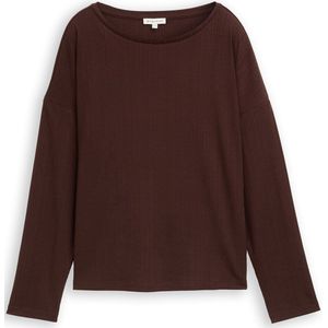 TOM TAILOR - Shirt - Donkerbruin - Lange Mouw - Losse Pasvorm