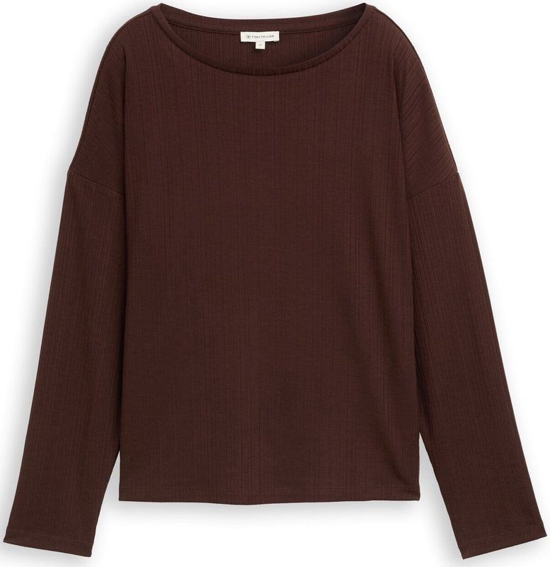 TOM TAILOR - Shirt - Donkerbruin - Lange Mouw - Losse Pasvorm