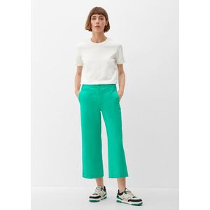 s.Oliver - Jade - Capri Broek - Groen - Katoen, Ritssluiting, Effen, 7/8 Lengte, Wide Leg, High Waist
