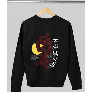Sweater - Chinese dragon - Wurban Wear | Grappige Hoodie | Merk kleding | Unisex sweater | Techno outfit | Trui | Oversized sweater | Sport sweater | Pump cover | Draak | Wit & Zwart