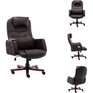 vidaXL ergonomische kantoorstoel - bruin kunstleer - 66 x 68 x (106-115) cm - met massage- en ligfunctie - Bureaustoel
