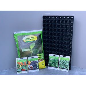 Buzzy® - moestuinzaden - salie - maggiplant - Oost-Indische kers - basilicum- zaaigrond en benodigdheden