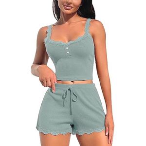 Damespyjama met Kanten Detail, Sexy Nachtkleding Set met Top en Shorts