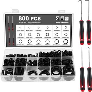 WiMas Set van 800 rubberen afdichtringen, 18 maten, O-ringen, assortiment, rubberen afdichtingsset, afdichtingsrubber voor plumbing, autokraan, reparatie met 4 haken
