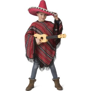 Funny Fashion - Spaans & Mexicaans Kostuum - Poncho Mexicaanse Bandiet Pedro Pistola Kind Kostuum - Rood - One Size - Carnavalskleding - Verkleedkleding