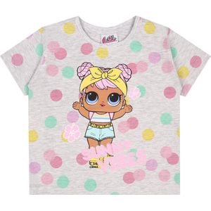 Grijze blouse met korte mouwen en een afbeelding van Lol Surprise