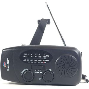 Slimlogy R3 Mini 2000 mAh Noodradio & Nood zaklamp laadbaar met crank - zwart - Noodradio solar opwindbaar - powerbank zonne-energie - advies noodpakket - zaklamp
