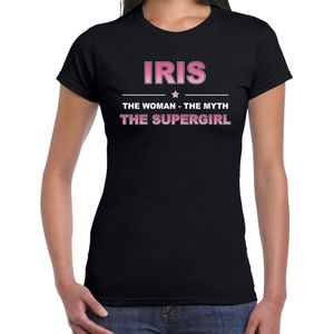 Naam cadeau Iris - The woman, The myth the supergirl t-shirt zwart - Shirt verjaardag/ moederdag/ pensioen/ geslaagd/ bedankt XS