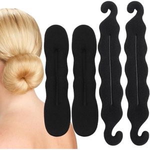 JHubers Goods - Sponsclips Twist Curler Kantoor voor Haar Twist Knopen - Zwart - 4 Stuks - 2 Grote en 2 Kleine Clips met 50 U-vormige Clips