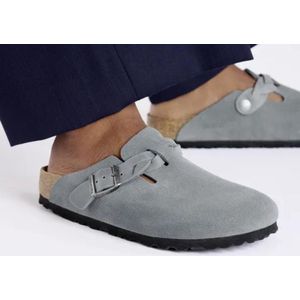 Birkenstock Boston Braided Suede Leather Basalt Gray Narrow