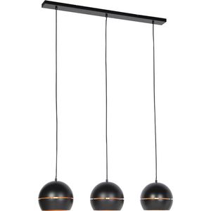 QAZQA buell - Industriele LED Smart Hanglamp incl. wifi voor boven de eettafel | in eetkamer - 3 lichts - L 110 cm - Zwart Goud - Industrieel - Woonkamer | Slaapkamer