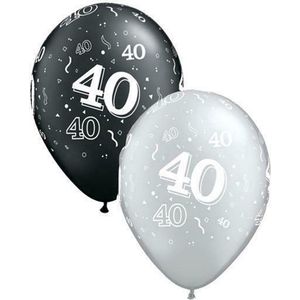 Qualatex - Ballonnen 40 Jaar Zilver en Zwart 28 cm 25 stuks