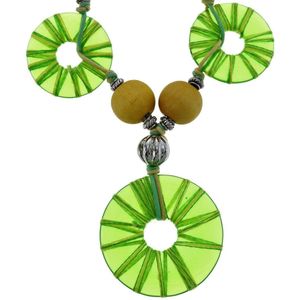 Behave Groen gele ketting met houten kralen
