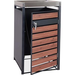 1 deksel afvalbak met plantenbak MCW-J81, uitbreidbaar, 125x68x80cm metaal 31kg, antraciet ~ kersenhout look