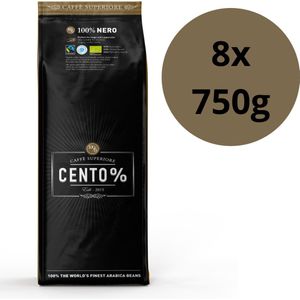 Cento% Nero - 1 doos: 8 x 750 gram - Donker gebrande koffiebonen - Biologisch & Fairtrade - 100% Arabica