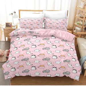 Schattig Katten Beddengoedset, 200 x 200 cm, Ademend & Zacht, Microvezel Dekbedovertrek met Kussenslopen voor Jongens en Meisjes