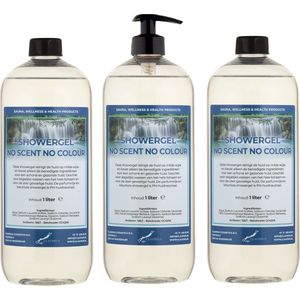 Douchegel No Scent, No Colour 1 liter - set van 3 stuks - met gratis pomp - Showergel