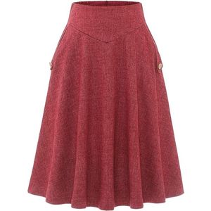 Stijlvolle en Warme Winterrok - Dames Rok - A-lijn met Hoge Taille - Vintage - Rood - Maat XXL