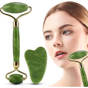 Jade Roller en Gua Sha Massager - Anti-Aging Gezichtsroller voor Rimpels en Wallen