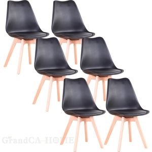Set van 6 Stoelen - Eetkamerstoel - Eetkamerstoelen - Houten poten - 6 stoelen - Zwart