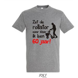 60 jaar verjaardag - T-shirt Zet de rollator maar klaar ik ben 60 jaar! - Maat L - Sport Grey Melange - 60 jaar verjaardag - verjaardag shirt