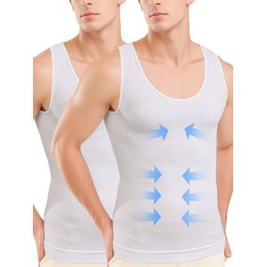 MEETHOO 2 Artikelen Corrigerend Shirt Mannen Shapewear Hemd Corrigerend Hemd Mannen - Body Buik Shapewear Shirt - Slim Waist Shaper - Mode - Body Shaper - Mouwloos Naadloos-Wit-XXL