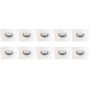 Spot Armatuur 10 Pack - Pragmi Rodos Pro - GU10 Inbouwspot - Vierkant - Wit - Aluminium - 93mm