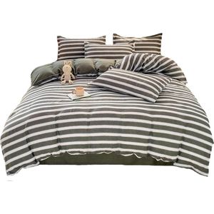 Beddengoedset met praktische ritssluiting - grijs en wit gestreept - dekbedovertrek 180x220 cm - laken 230x230 cm - kussensloop 48x74 - machinewasbaar.